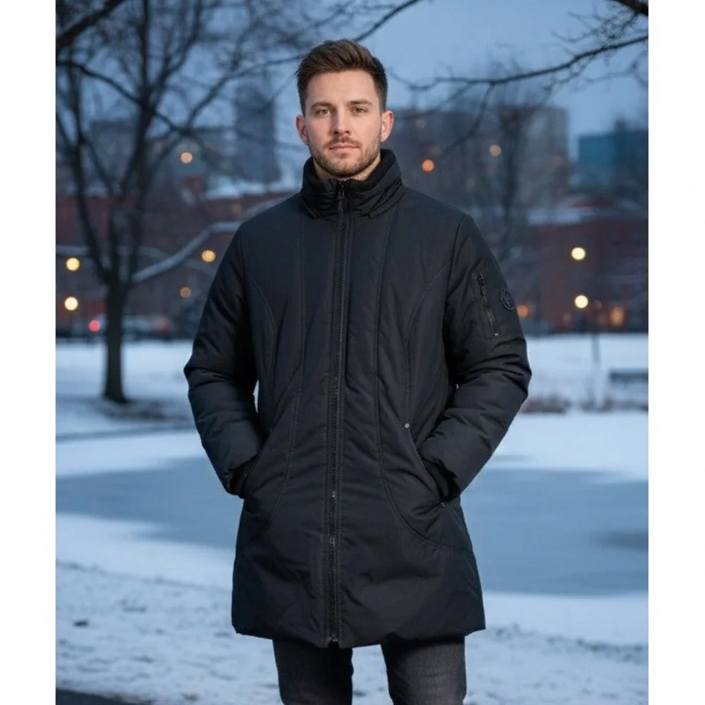 HFX Performance Men's Black Puffer Jacket Size L Wind Resistant Outdoor Full Zip
